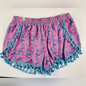 SIMPLY SOUTHERN Beach Shorts L XL Turtle Print Fringe Summer